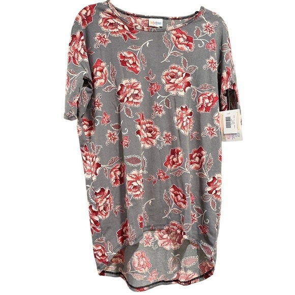 LulaRoe Irma Black Gray Stripes Pink Red Roses Floral Tunic High Low XXS-XS 00-0 - Picture 5 of 16